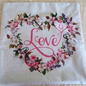 LOVE Hearts and Flowers 17" Romantic Pillow Cover